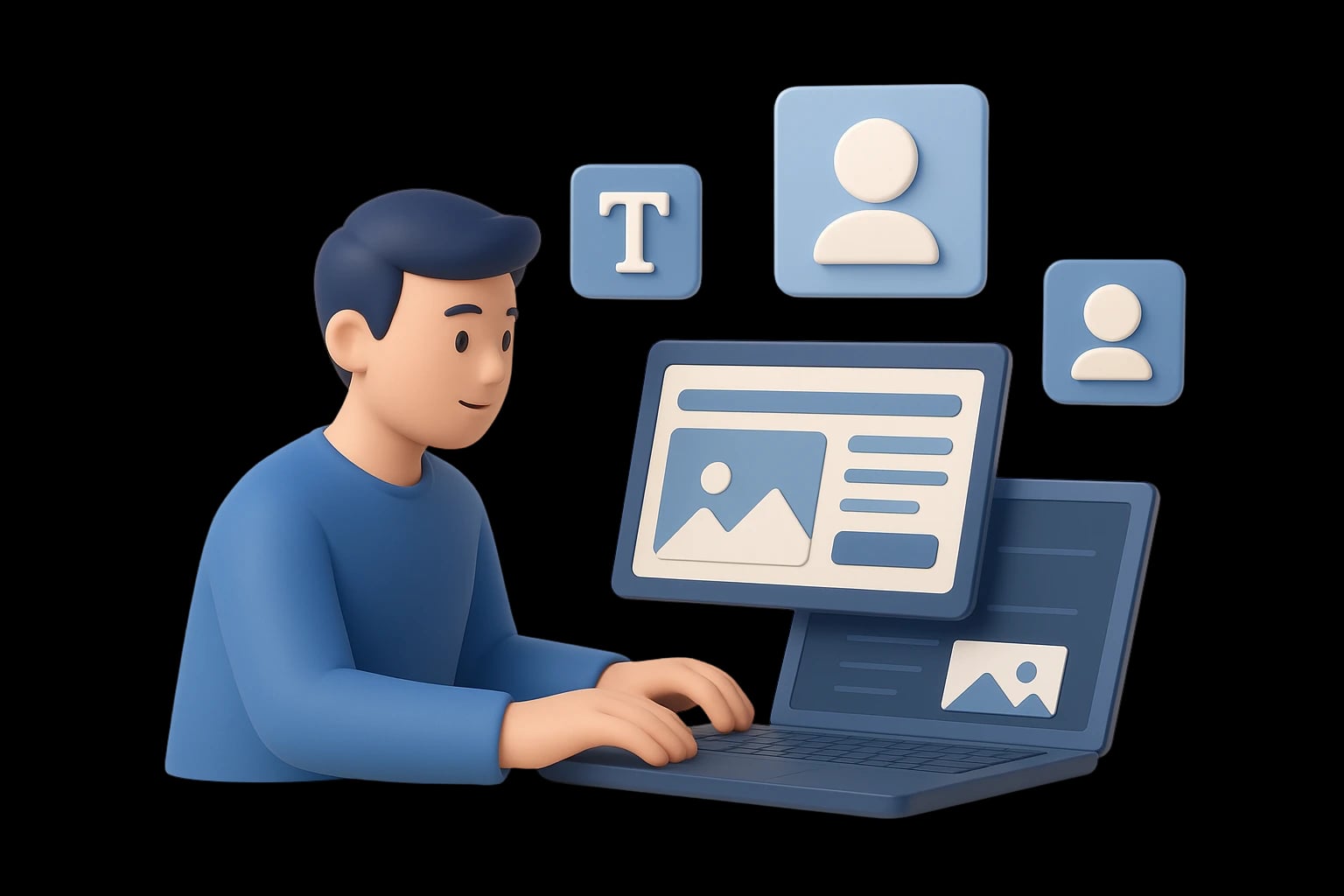 Ilustrasi developer membangun landing page Lander Creative