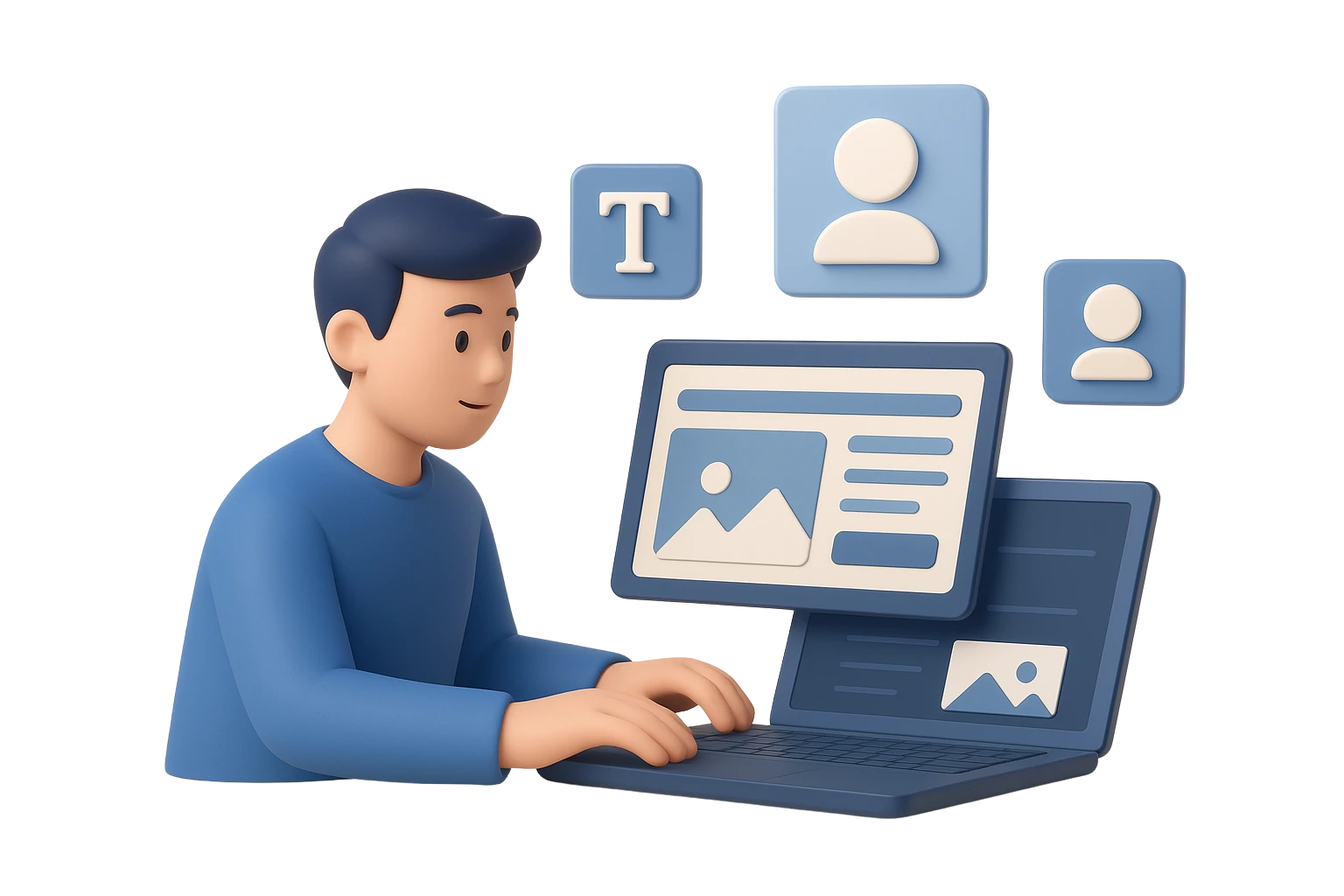 Ilustrasi developer membangun landing page Lander Creative